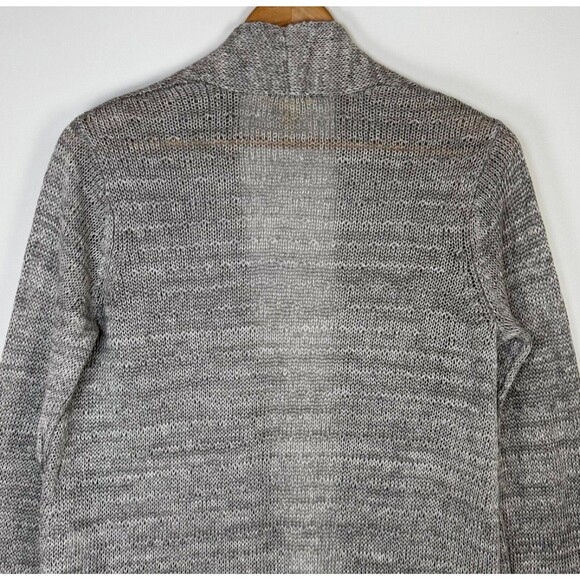 Eileen Fisher XS Open Front Cardigan Gray Organic Linen Knit Sweater Long Sleeve - Picture 4 of 11